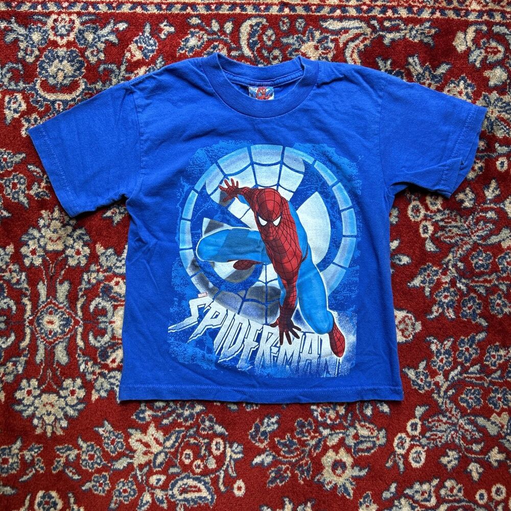 VINTAGE Spiderman Blue T- Shirt Marvel Youth Size XS 2006 Y2K 100% Cotton